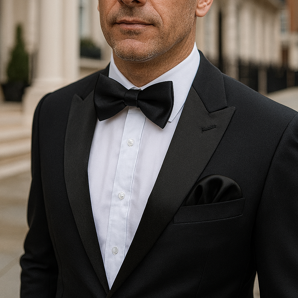 Formal Black Bow Tie Set with Pocket Square and Cufflinks