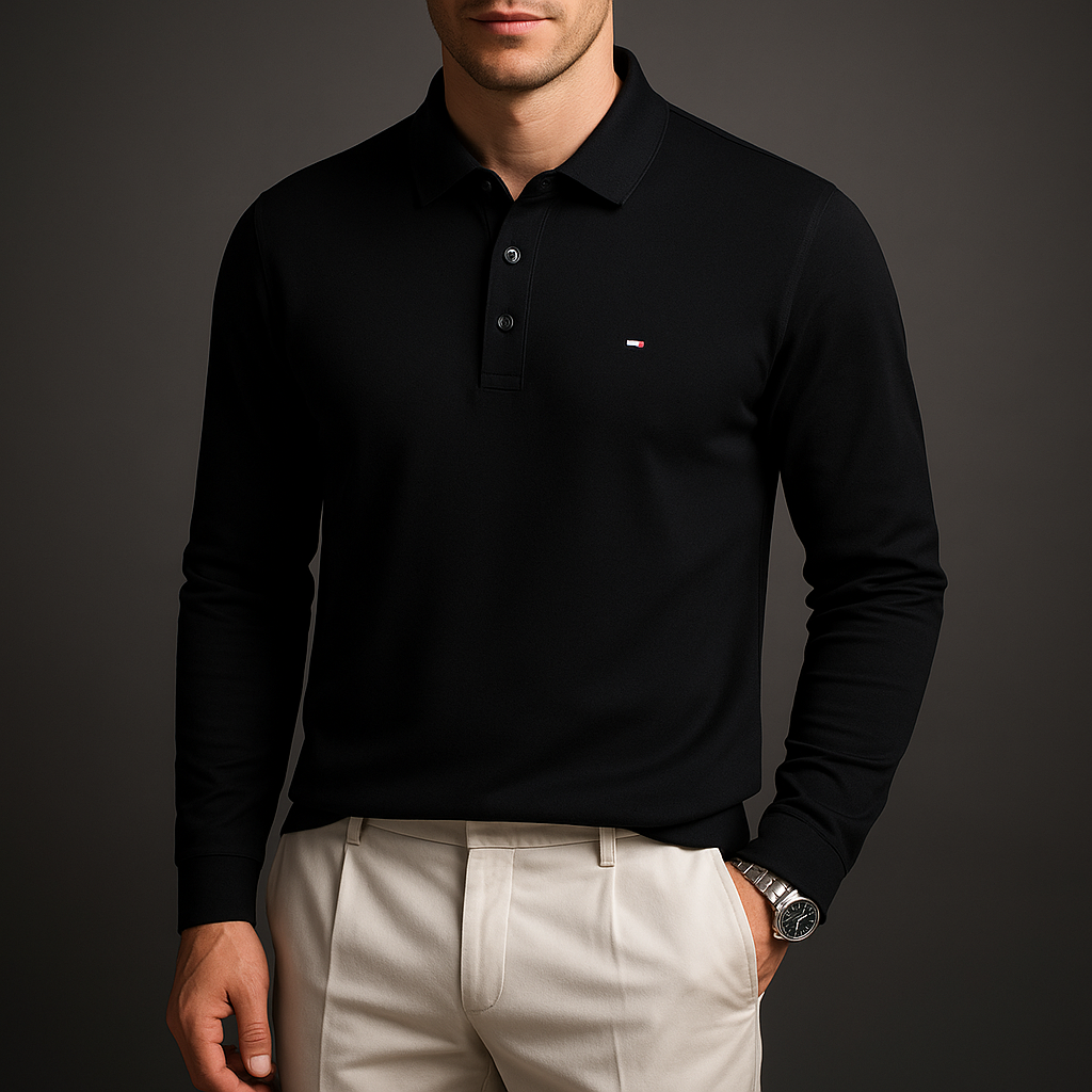 Men’s Casual Long-Sleeve Embroidered Polo Shirt
