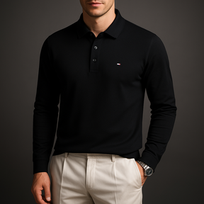 Men’s Casual Long-Sleeve Embroidered Polo Shirt