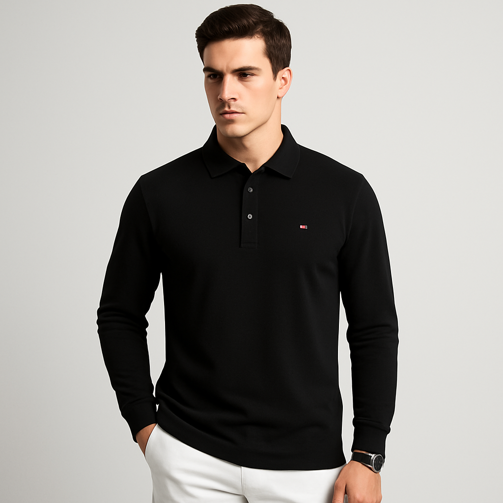 Men’s Casual Long-Sleeve Embroidered Polo Shirt