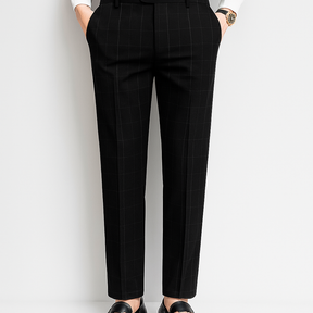Men’s Slim Fit Formal Trousers with Fine Plaid Pattern for Summer