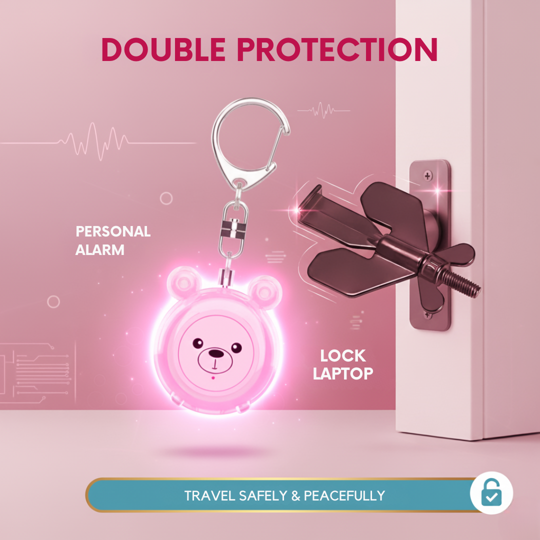 SafeTravel Lock — Portable protection for peaceful nights, with a free personal alarm included.