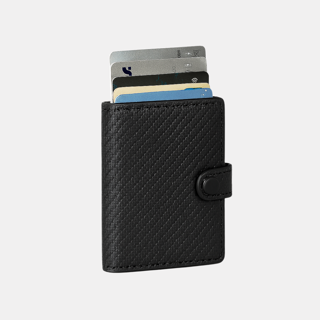Carbon Fibre RFID-Blocking Card Holder – Sleek Leather & Metal Wallet for Men and Women