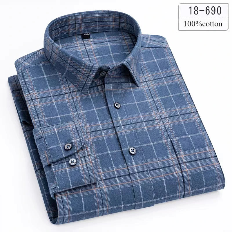 Luxury 100% Cotton Houndstooth Long-Sleeve Shirt for Men