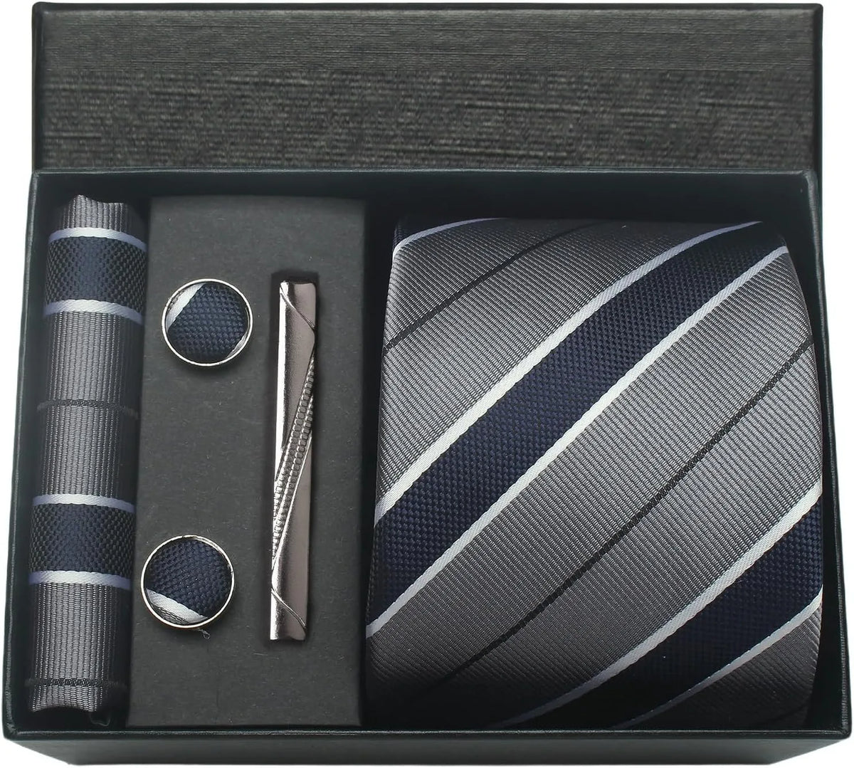 Classic Silk Tie Set with Pocket Square, Cufflinks and Tie Clip