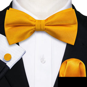 Formal Black Bow Tie Set with Pocket Square and Cufflinks