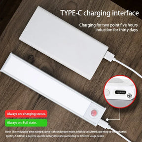 LED Night Light Motion Sensor Wireless USB Cabinet Night Light Wardrobe Lamp For Kitchen Cabinet Bedroom Wardrobe 20/30/40/60CM