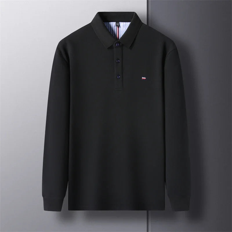 Men’s Casual Long-Sleeve Embroidered Polo Shirt