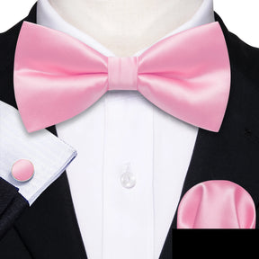 Formal Black Bow Tie Set with Pocket Square and Cufflinks