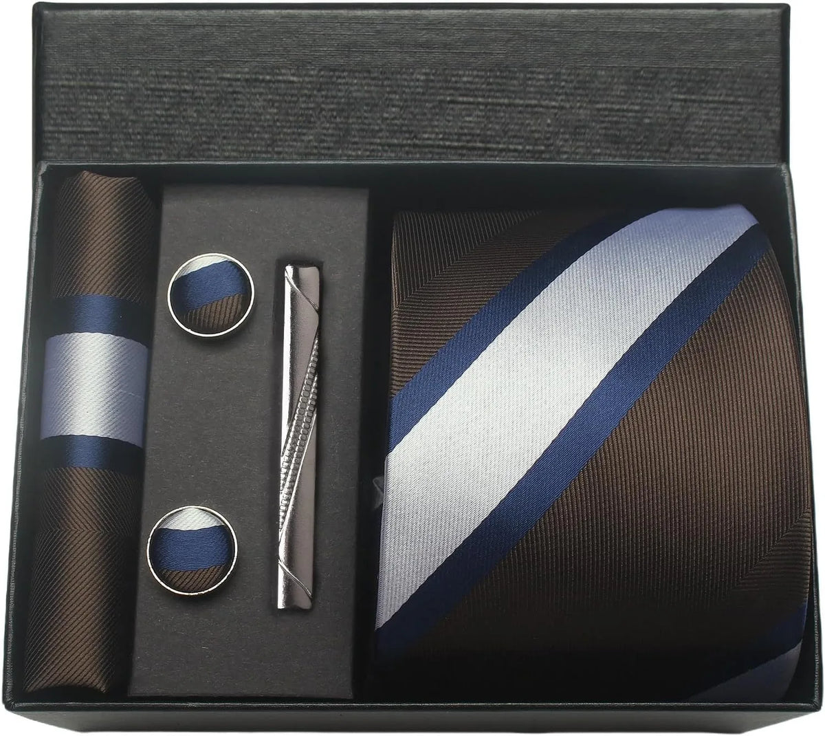 Classic Silk Tie Set with Pocket Square, Cufflinks and Tie Clip