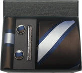 Classic Silk Tie Set with Pocket Square, Cufflinks and Tie Clip
