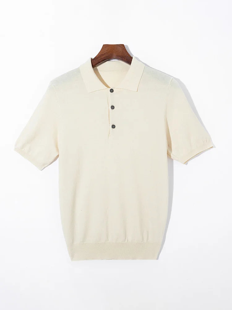 Men’s Summer 100% Merino Wool Short-Sleeve Polo Sweater