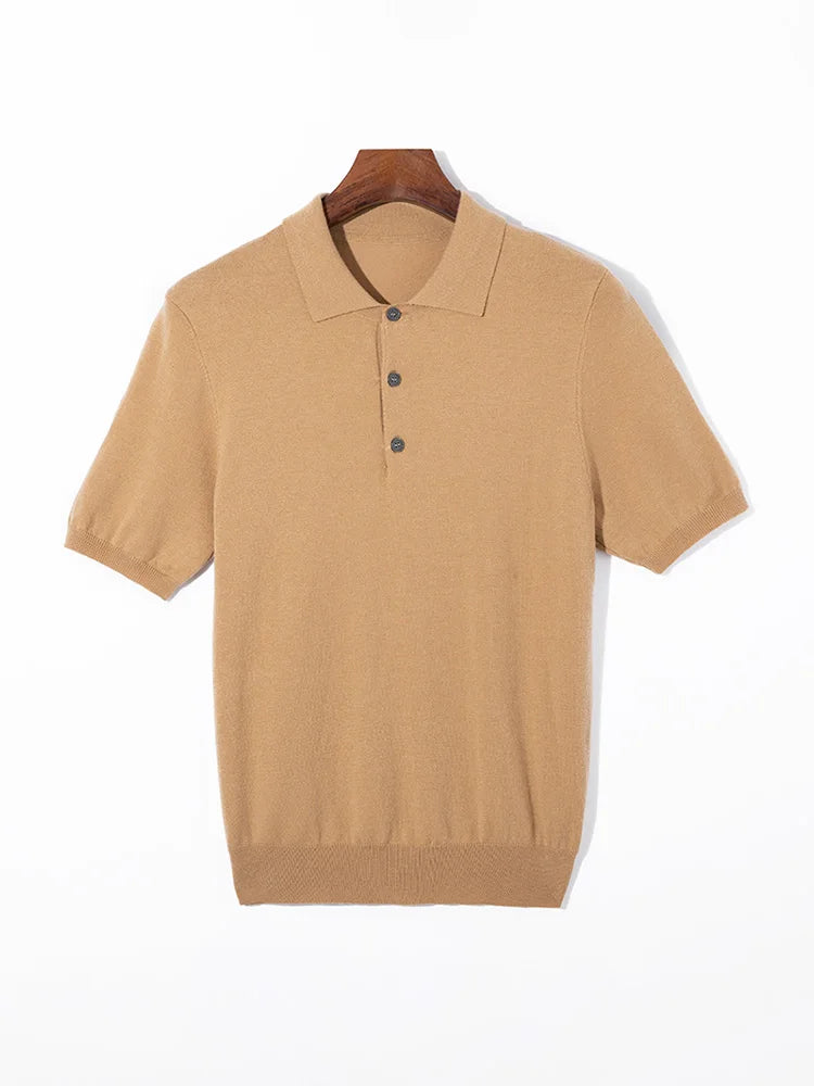 Men’s Summer 100% Merino Wool Short-Sleeve Polo Sweater