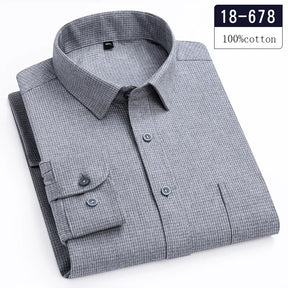 Luxury 100% Cotton Houndstooth Long-Sleeve Shirt for Men