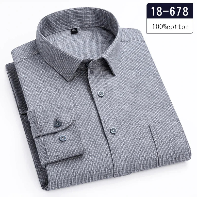 Luxury 100% Cotton Houndstooth Long-Sleeve Shirt for Men