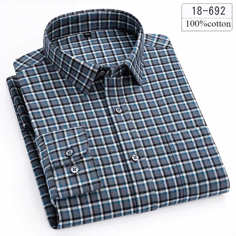Luxury 100% Cotton Houndstooth Long-Sleeve Shirt for Men