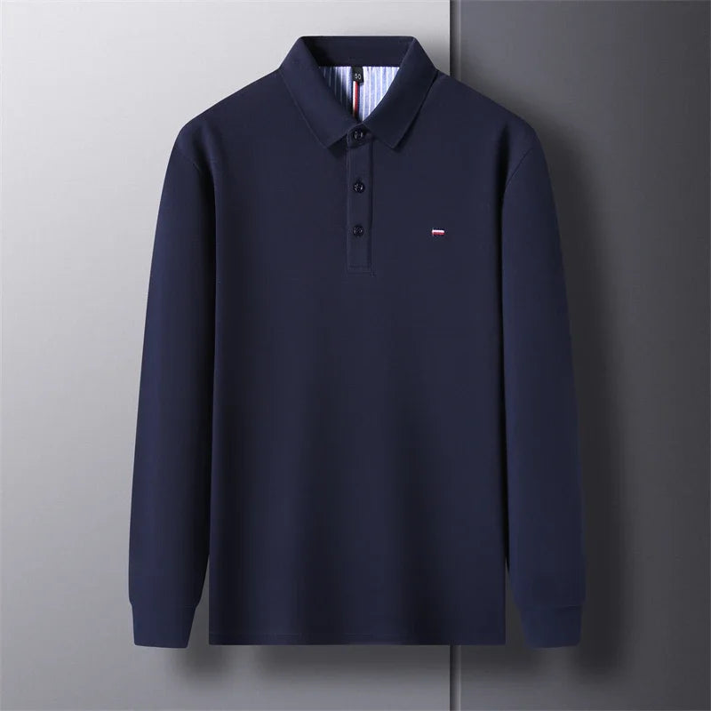 Men’s Casual Long-Sleeve Embroidered Polo Shirt