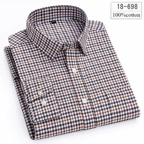 Luxury 100% Cotton Houndstooth Long-Sleeve Shirt for Men