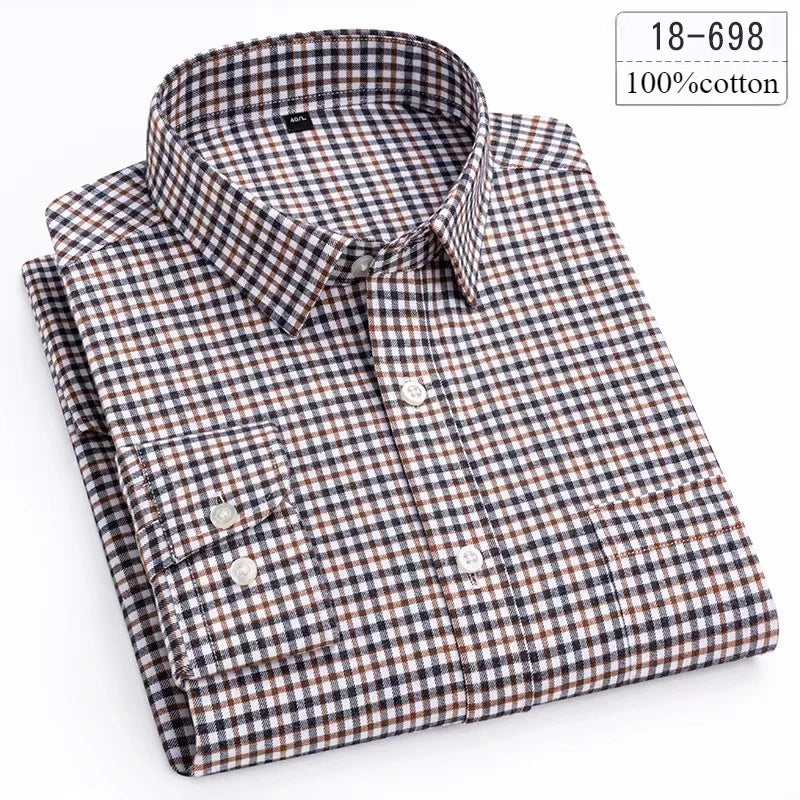 Luxury 100% Cotton Houndstooth Long-Sleeve Shirt for Men