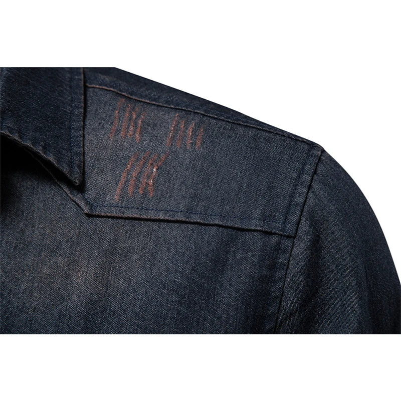 Men’s Spring Long Sleeve Denim Shirt – High-Quality Cotton, Slim Fit