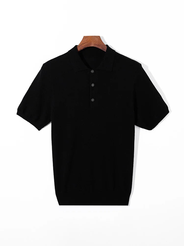 Men’s Summer 100% Merino Wool Short-Sleeve Polo Sweater
