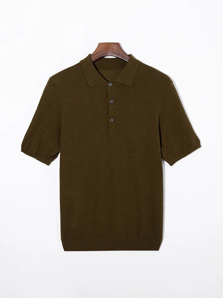 Men’s Summer 100% Merino Wool Short-Sleeve Polo Sweater