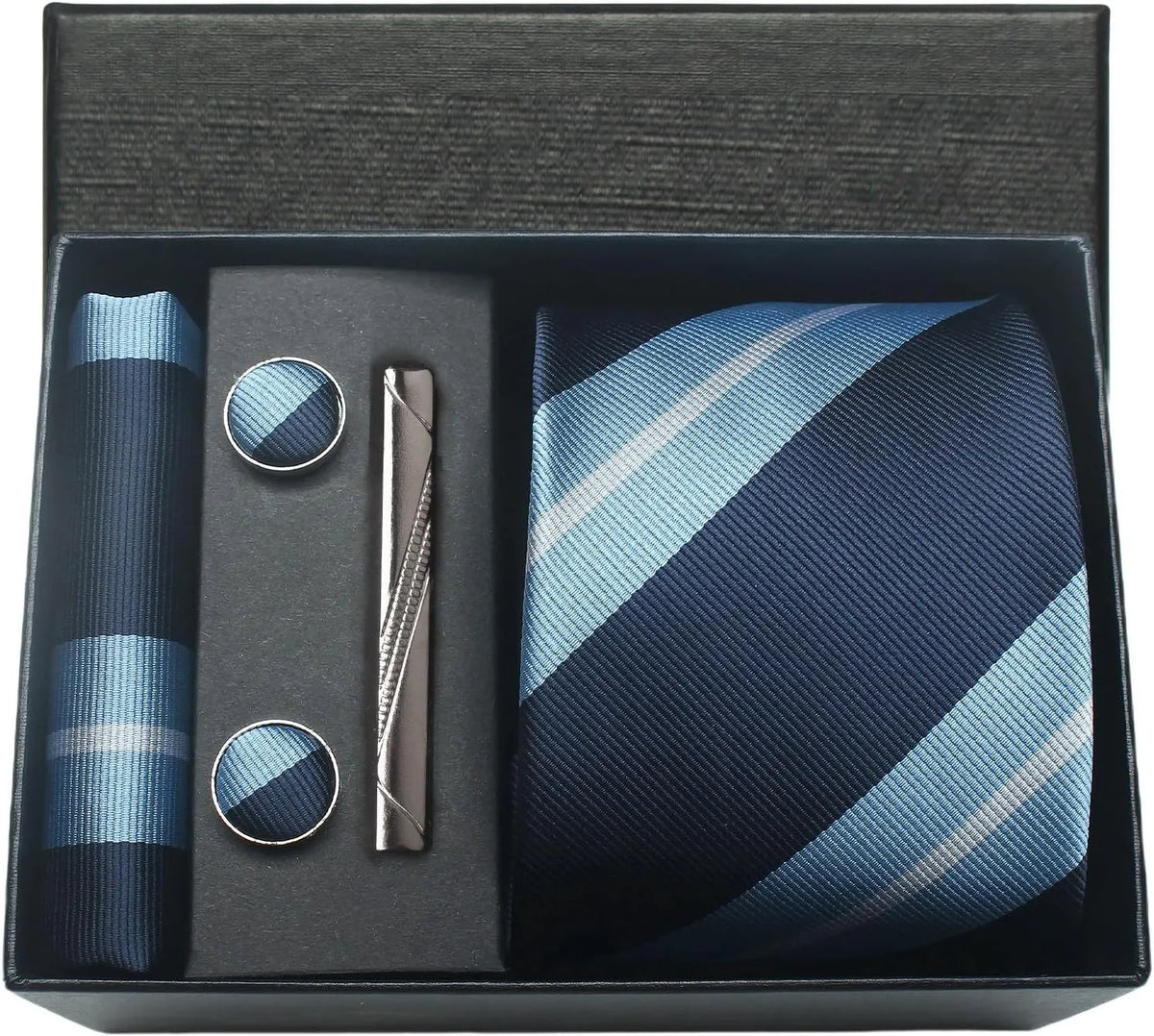 Classic Silk Tie Set with Pocket Square, Cufflinks and Tie Clip