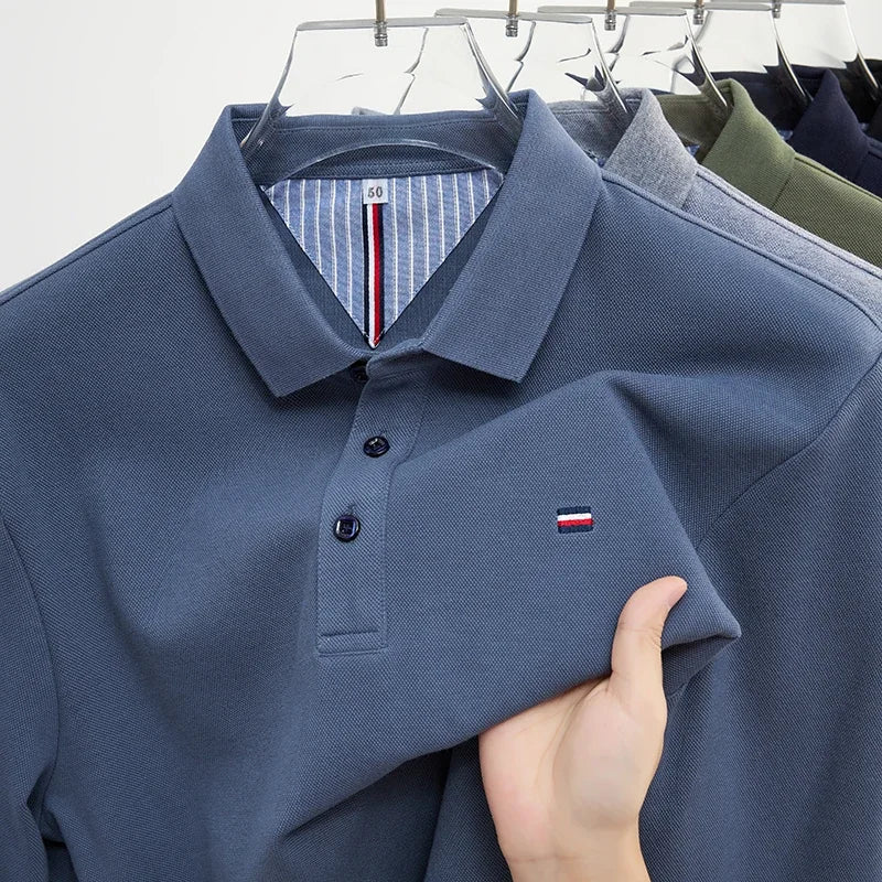 Men’s Casual Long-Sleeve Embroidered Polo Shirt