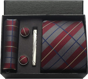 Classic Silk Tie Set with Pocket Square, Cufflinks and Tie Clip