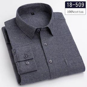 Luxury 100% Cotton Houndstooth Long-Sleeve Shirt for Men