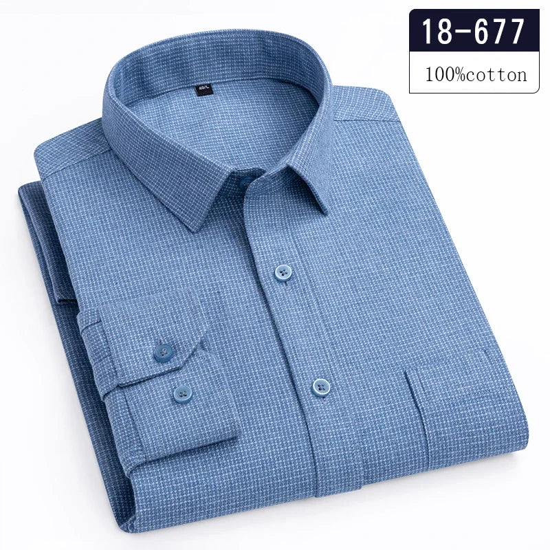 Luxury 100% Cotton Houndstooth Long-Sleeve Shirt for Men