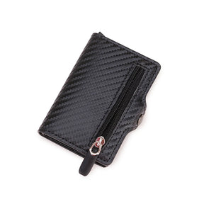 Carbon Fibre RFID-Blocking Card Holder – Sleek Leather & Metal Wallet for Men and Women