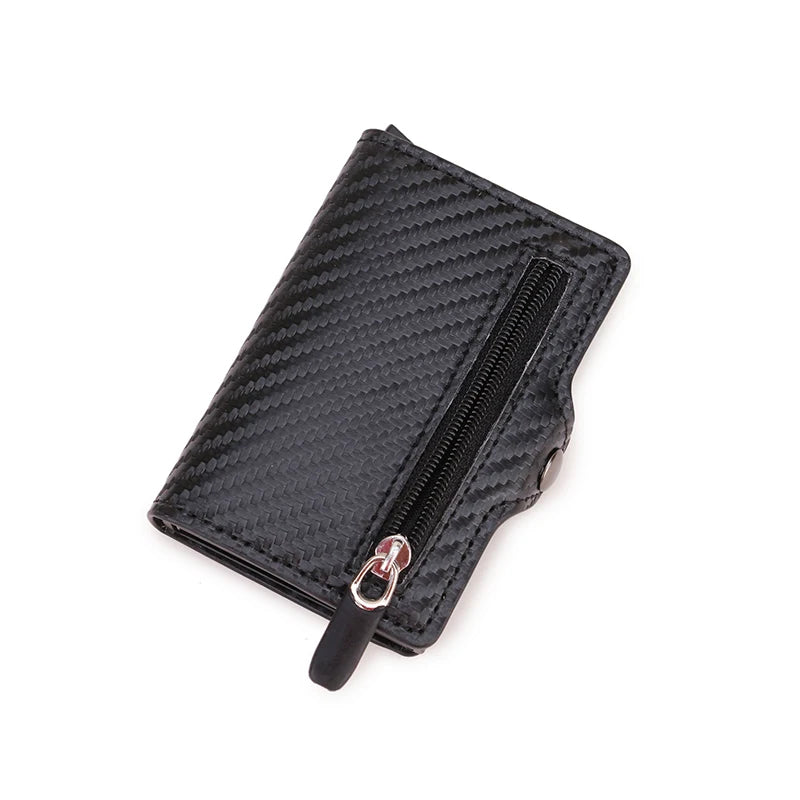 Carbon Fibre RFID-Blocking Card Holder – Sleek Leather & Metal Wallet for Men and Women