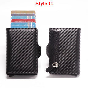 Carbon Fibre RFID-Blocking Card Holder – Sleek Leather & Metal Wallet for Men and Women
