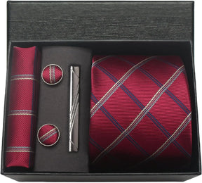 Classic Silk Tie Set with Pocket Square, Cufflinks and Tie Clip