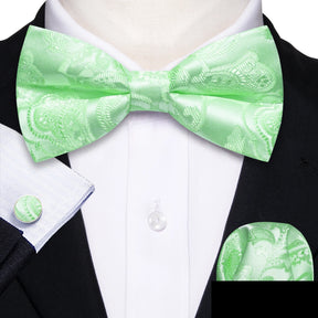 Formal Black Bow Tie Set with Pocket Square and Cufflinks