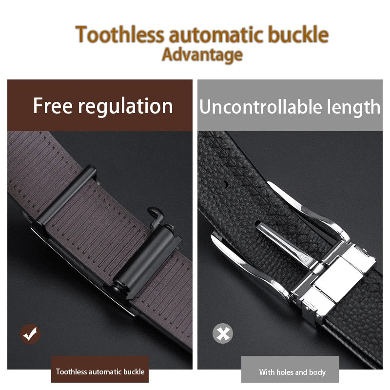 Men’s Genuine Leather Ratchet Belt with Automatic Buckle