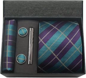 Classic Silk Tie Set with Pocket Square, Cufflinks and Tie Clip