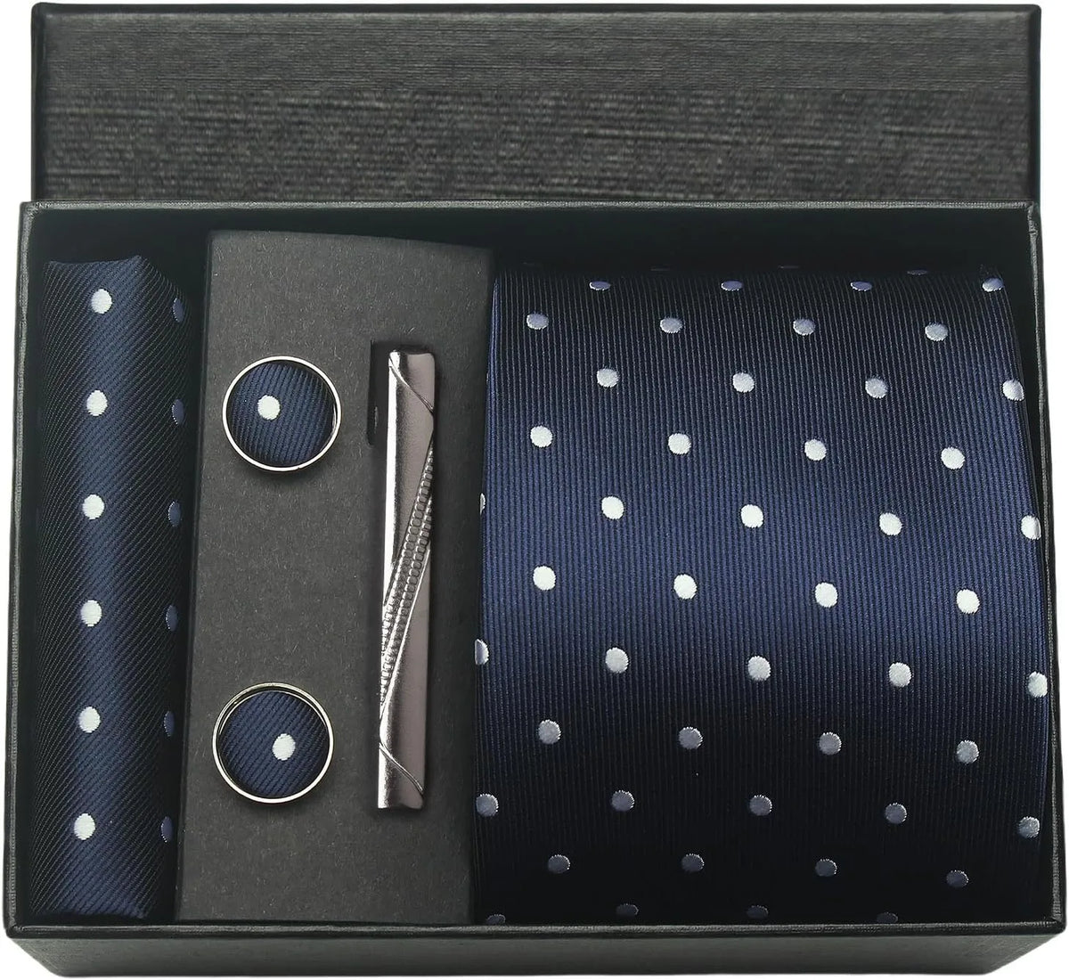 Classic Silk Tie Set with Pocket Square, Cufflinks and Tie Clip