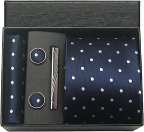 Classic Silk Tie Set with Pocket Square, Cufflinks and Tie Clip