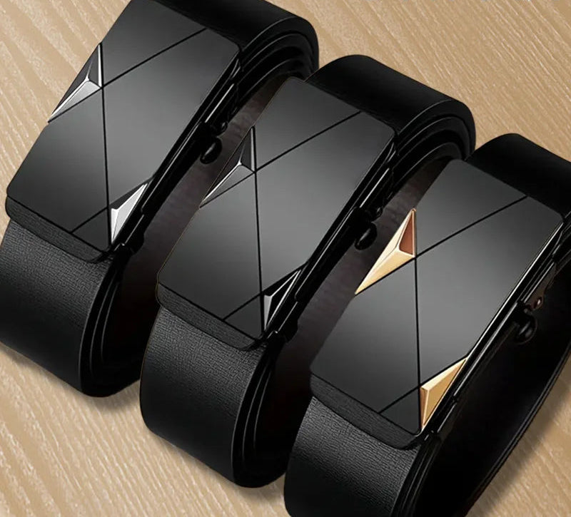 Men’s Genuine Leather Ratchet Belt with Automatic Buckle