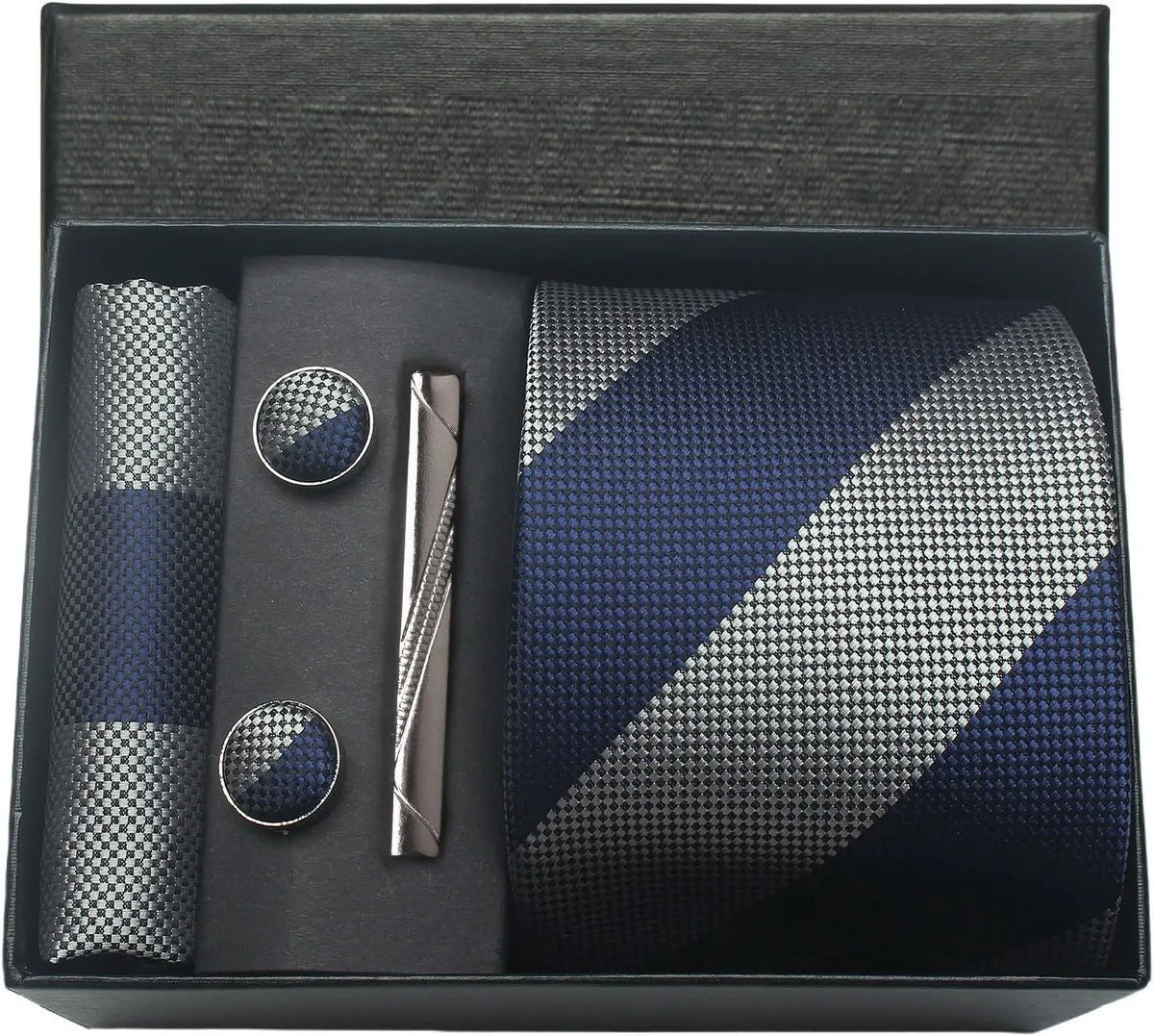 Classic Silk Tie Set with Pocket Square, Cufflinks and Tie Clip