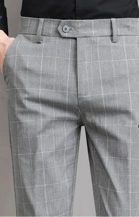 Men’s Slim Fit Formal Trousers with Fine Plaid Pattern for Summer
