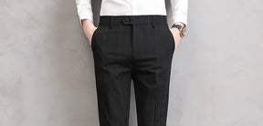 Men’s Slim Fit Formal Trousers with Fine Plaid Pattern for Summer