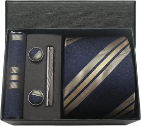 Classic Silk Tie Set with Pocket Square, Cufflinks and Tie Clip