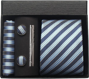 Classic Silk Tie Set with Pocket Square, Cufflinks and Tie Clip