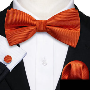 Formal Black Bow Tie Set with Pocket Square and Cufflinks