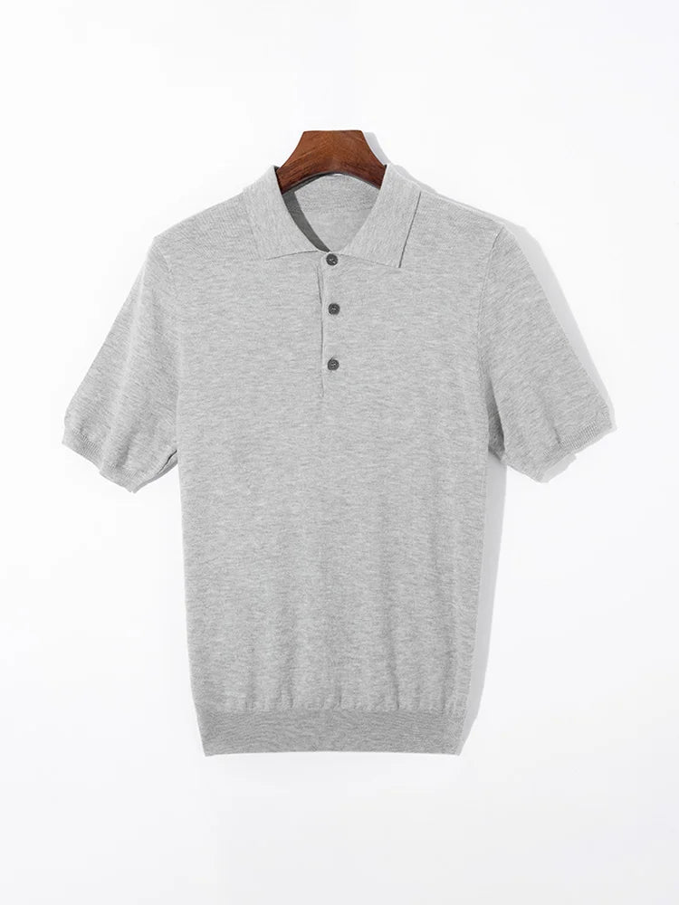 Men’s Summer 100% Merino Wool Short-Sleeve Polo Sweater