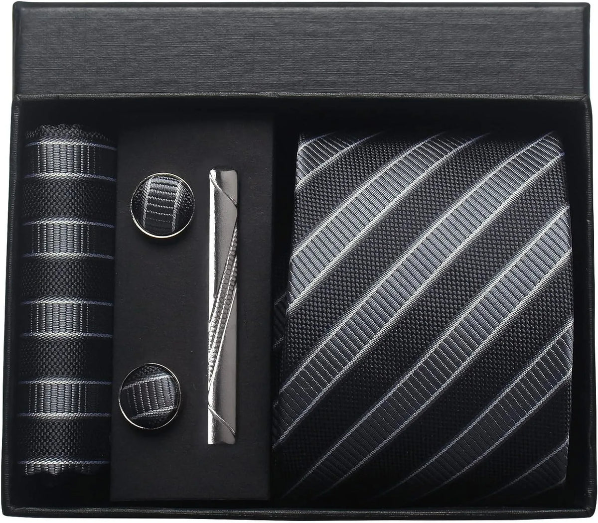Classic Silk Tie Set with Pocket Square, Cufflinks and Tie Clip