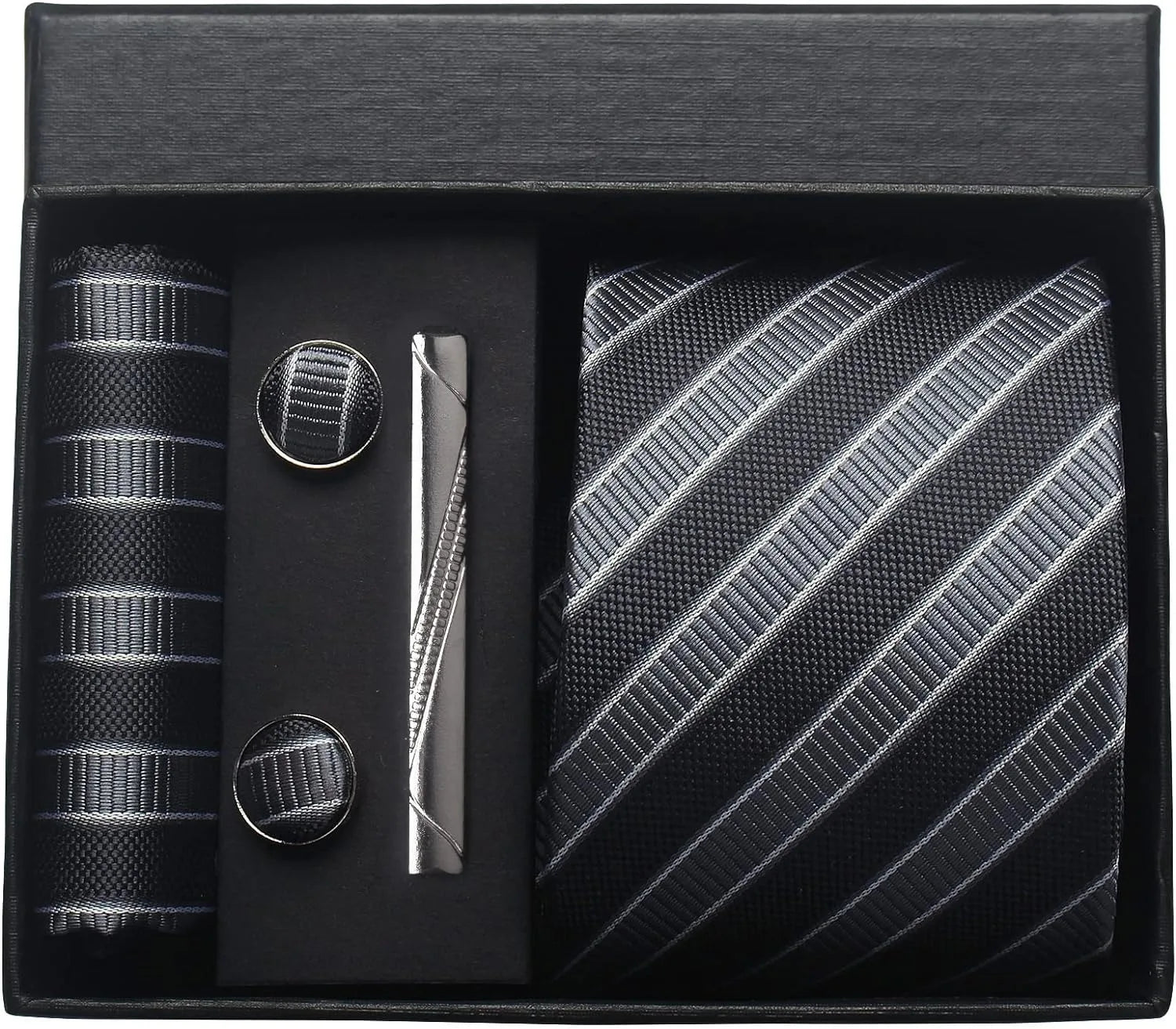 Classic Silk Tie Set with Pocket Square, Cufflinks and Tie Clip
